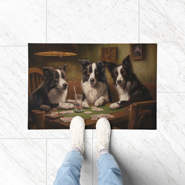 Border Collie Honden Spelen Poker Art Deurmat (Binnen)