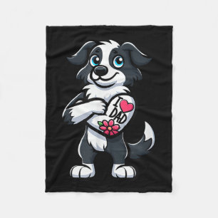 Border Collie I Love Dad Funny Dog Tattoo _1 Fleece Deken