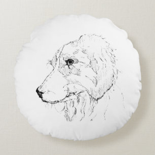Border Collie Illustratie – Minimalistische Kunst Rond Kussen