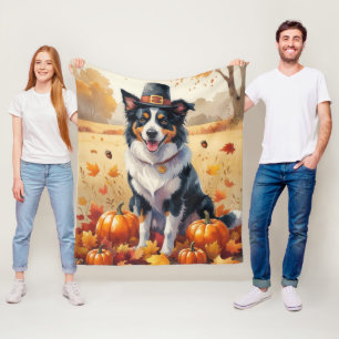 Border Collie in Autumn verlaat Thanksgiving Fleece Deken