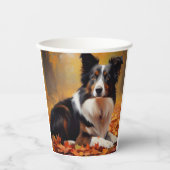 Border Collie in de herfst laat Herfst inspireren Papieren Bekers (Voorkant)
