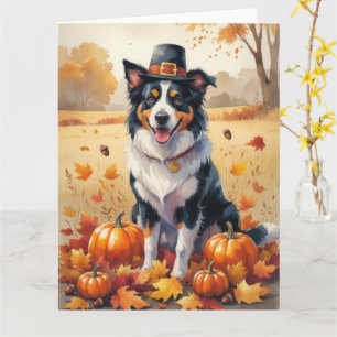 Border Collie in Herfstbladeren Thanksgiving Kunst Kaart