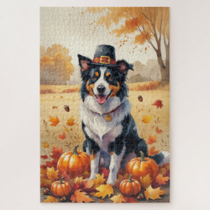 Border Collie in Herfstbladeren Thanksgiving Kunst Legpuzzel
