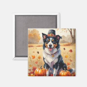 Border Collie in herfstbladeren Thanksgiving kunst Magneet