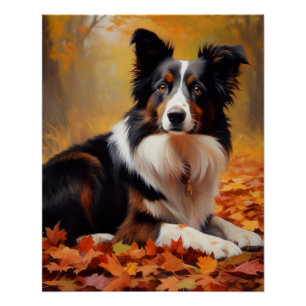 Border Collie in herfstbladeren val inspireert Perfect Poster