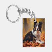 Border Collie in herfstbladeren val inspireert Sleutelhanger (Voorkant Links)