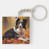 Border Collie in herfstbladeren val inspireert Sleutelhanger (Achterkant)