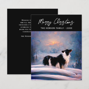 Border Collie in winters besneeuwde landschap Kers Feestdagenkaart