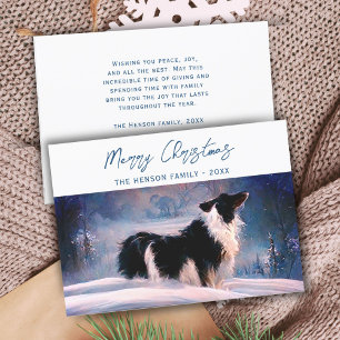 Border Collie in winters snowschildering Kerstmis Feestdagenkaart