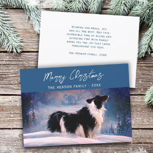 Border Collie in winters winterse landschap Kerstm Feestdagenkaart