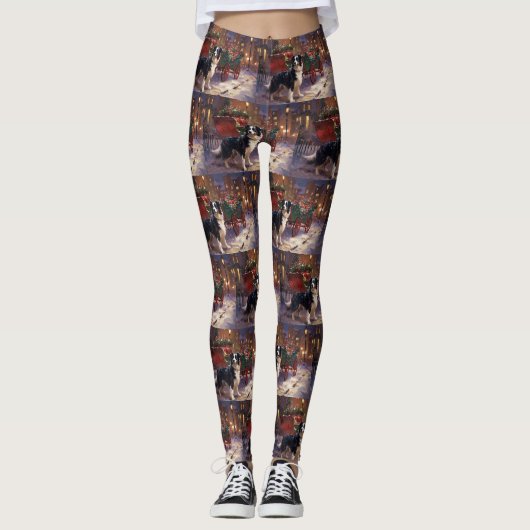 Border Collie Kerst Feestelijke Periode Leggings (Voorkant)