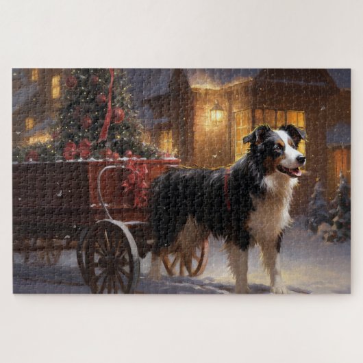 Border Collie Kerst Feestelijke Periode Legpuzzel (Horizontaal)