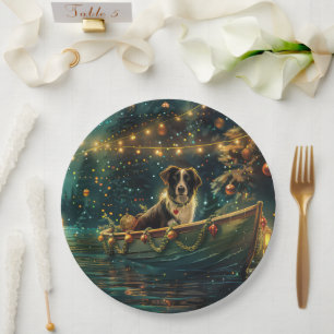 Border Collie Kerst Feestelijke Reis Papieren Bordje