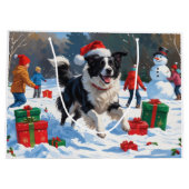 Border Collie Kerst Feestelijke Sneeuwscène Groot Cadeauzakje (Achterkant)