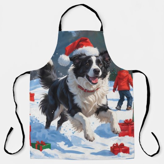 Border Collie Kerst Feestelijke Sneeuwscène Schort (Voorkant)