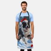 Border Collie Kerst Feestelijke Sneeuwscène Schort (Gedragen)