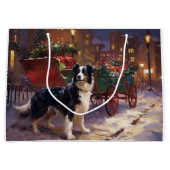 Border Collie Kerst Feestelijke Tijd Groot Cadeauzakje (Voorkant)