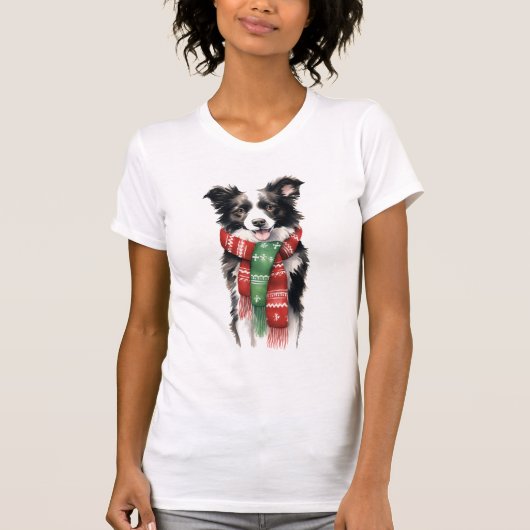 Border Collie Kerst Vrouwen T-shirt – Feestelijk (Voorkant)