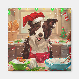 Border Collie Kerstbak: Festieve Kerstmis Magneet