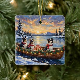 Border Collie Kerstboot Vakantie Keramisch Ornament