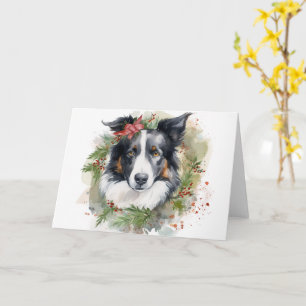 Border Collie Kerstkrans Feestelijke Pup Kaart