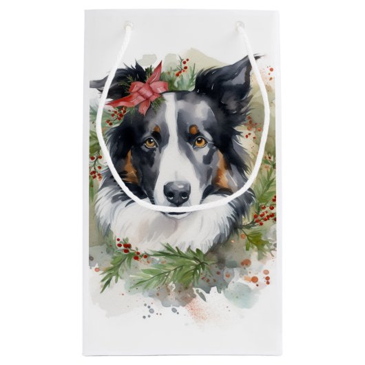 Border Collie Kerstkrans Feestelijke Pup Klein Cadeauzakje (Achterkant)