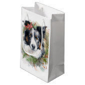 Border Collie Kerstkrans Feestelijke Pup Klein Cadeauzakje (Achterkant Gekanteld)
