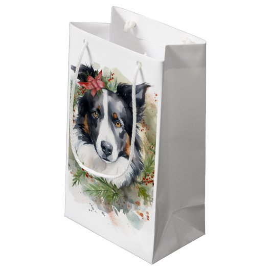 Border Collie Kerstkrans Feestelijke Pup Klein Cadeauzakje (Achterkant Gekanteld)
