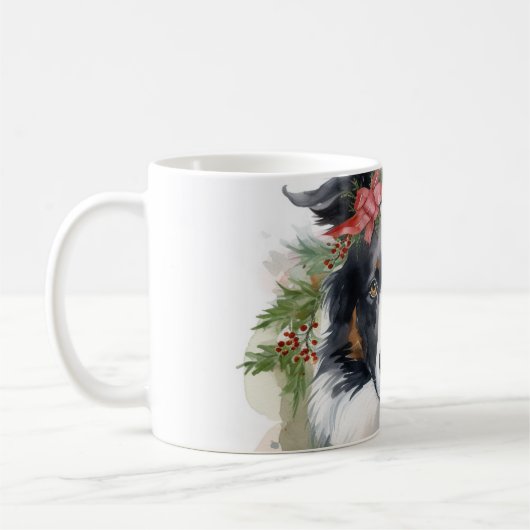 Border Collie Kerstkrans Feestelijke Pup Koffiemok (Links)