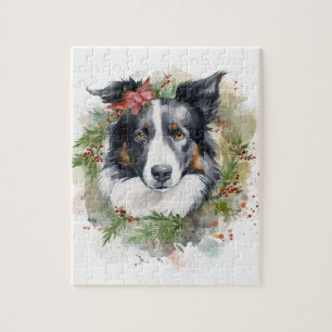 Border Collie Kerstkrans Feestelijke Pup Legpuzzel