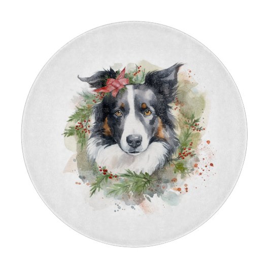 Border Collie Kerstkrans Feestelijke Pup Snijplank (Voorkant)