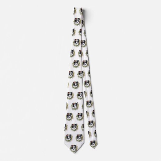 Border Collie Kerstkrans Feestelijke Pup Stropdas (Voorkant)