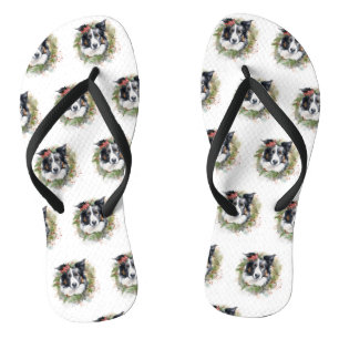 Border Collie Kerstkrans Feestelijke Pup Teenslippers
