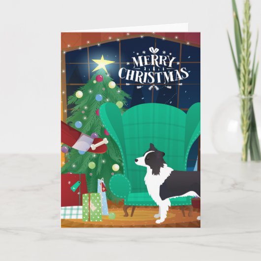 Border Collie Kerstman Kerstcadeau Feestdagen Kaart (Voorkant)