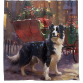 Border Collie Kerstmis Feestelijk Seizoen Douchegordijn (Voorkant)