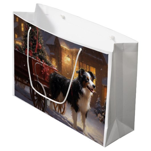 Border Collie Kerstmis Feestelijk Seizoen Groot Cadeauzakje (Voorkant Gekanteld)
