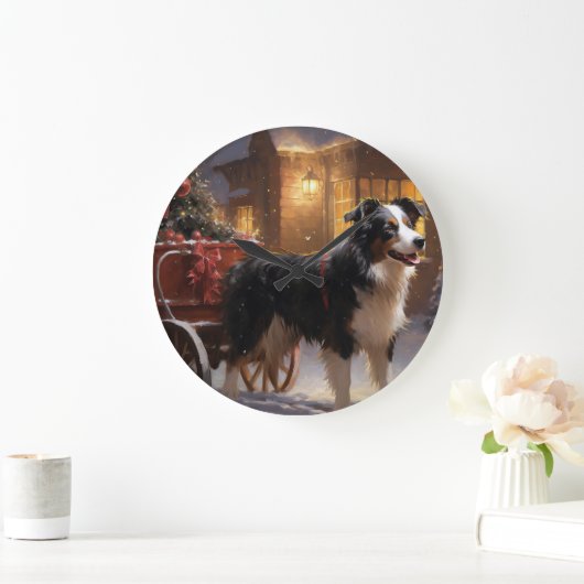 Border Collie Kerstmis Feestelijk Seizoen Grote Klok (Huis)