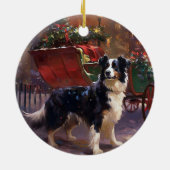 Border Collie Kerstmis Feestelijk Seizoen Keramisch Ornament (Achterkant)