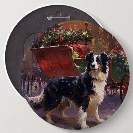 Border Collie Kerstmis Feestelijk Seizoen Ronde Button 6,0 Cm (Voorkant /achterkant)