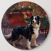 Border Collie Kerstmis Feestelijk Seizoen Ronde Button 6,0 Cm (Voorkant)