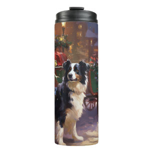 Border Collie Kerstmis Feestelijk Seizoen Thermosbeker