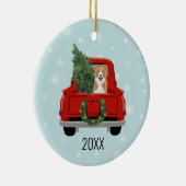 Border Collie Kerstrode truck Keramisch Ornament (Rechts)