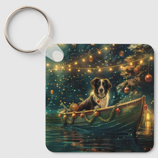 Border Collie kerstvakantie Sleutelhanger (Voorkant)