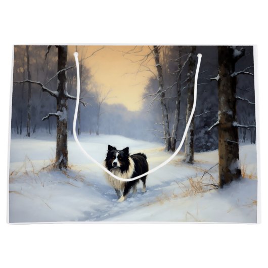 Border Collie Laat het sneeuwen Kerstmis Groot Cadeauzakje (Voorkant)