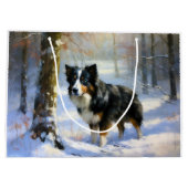 Border Collie Laat het Sneeuwen Kerstmis Groot Cadeauzakje (Achterkant)