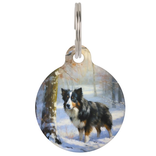 Border Collie Laat het Sneeuwen Kerstmis Huisdierpenning (Voorkant)