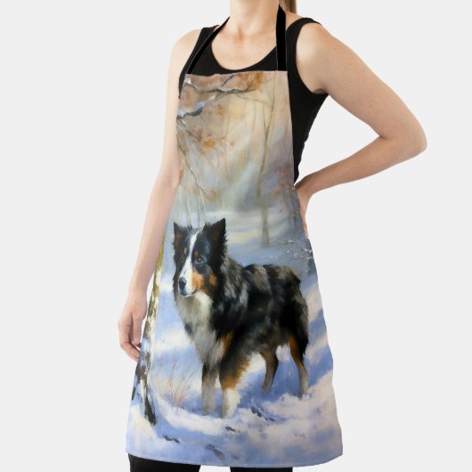 Border Collie Laat het sneeuwen Kerstmis Schort (Insitu)