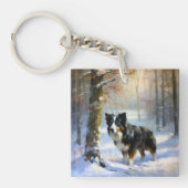 Border Collie Laat het sneeuwen Kerstmis Sleutelhanger (Voorkant)