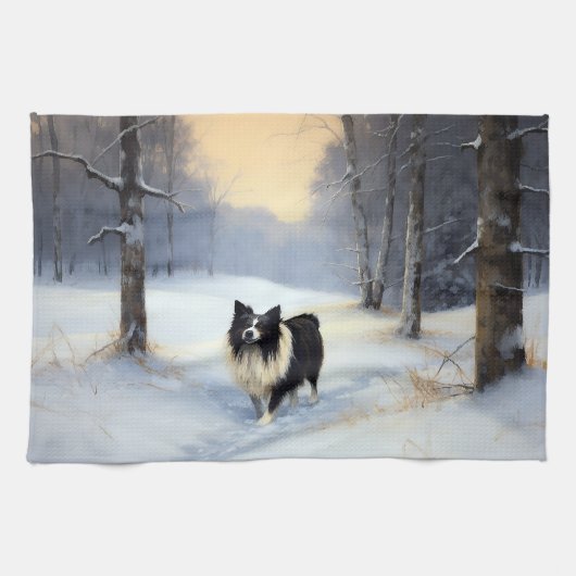 Border Collie Laat het sneeuwen Kerstmis Theedoek (Horizontaal)
