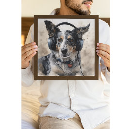 Border collie luisteren naar hoofdtelefoon poster